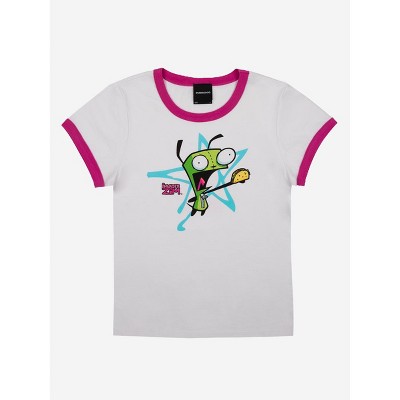 Invader Zim Gir With Taco Crew Neck Short Sleeve White Ringer Baby Tee