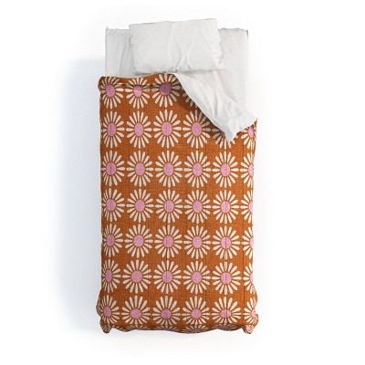 Retro Jumbo Daisy Schatzi Brown Comforter Set Orange/White - Deny Designs
