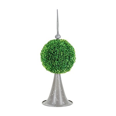 DOMETOUR 7x7x17" Faux Boxwood Topiary Sphere on Metal Spire Summer Home Decor