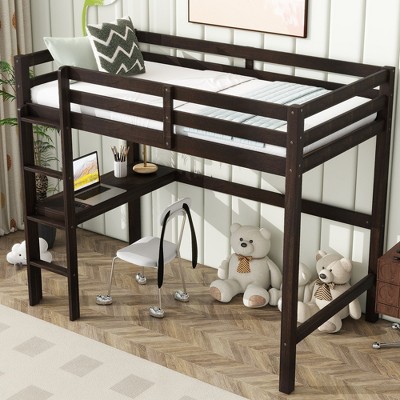 Whisen 78.60''L × 41.40''W Twin Size Rubber Wood Loft Bed with Ladder, Safety Guardrail and built-in desk