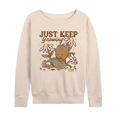 Women's - Marvel - Guardians of the Galaxy Groot Keep Growing Lightweight French Terry Wide Neck Long Sleeve Graphic Shirt