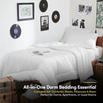 7PC Campus Ready Dorm Back to College Twin XL Bedding Bundle, Solid Comforter, Pillows and Sheet Set