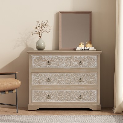 Christopher Knight Home Bianca Boho Carved Floral 3 Drawer Wood Dresser