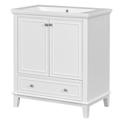 ChicFurnit 30 Inch Bathroom Vanity with Sink Freestanding Bathroom Cabinet with 2 Doors and 1 Drawer for Bathroom, Green/Gray/White, 30"*18"*34.8"