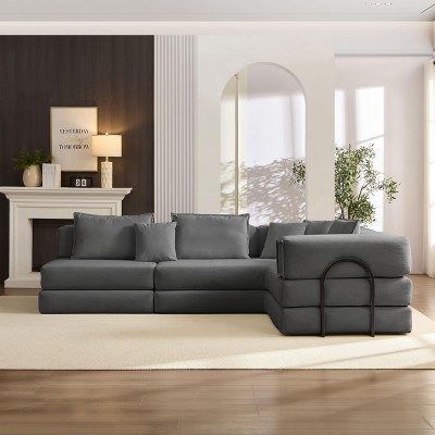 TiramisuBest Oversized 118.2" Modular L-Shaped Sectional Sofa, Upholstered Floor Couch with 6 Pillows for Living, Bedroom, Apartment, Light Grey