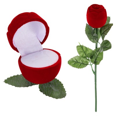 Unique Bargains Rose Shape Romantic Velvet Ring Box Jewelry Storage