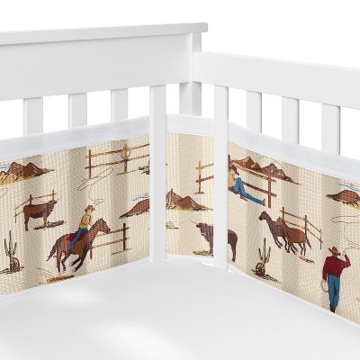 Sweet Jojo Designs Gender Neutral Unisex BreathableBaby Breathable Mesh Crib Liner Baby Nursery Wild West Cowboy Brown Red Blue