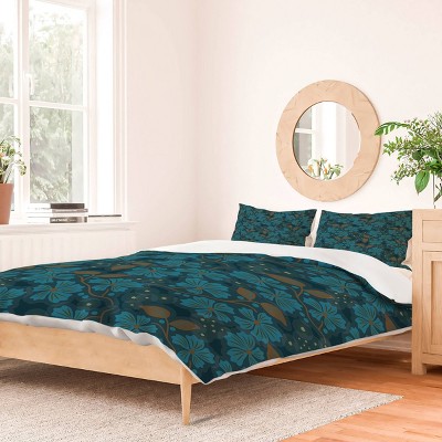 Deny Designs King Mirimo Flora Blue Duvet Cover and Pillow Sham Blue