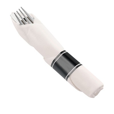 Smarty Had A Party Silver Plastic Cutlery in White Napkin Rolls Set - For 100 Guests