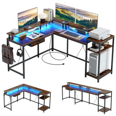 L Shaped Gaming Desk,68" Computer Desk, Home Office Desk with File Drawer, Corner Desk with Monitor Shelf and Hook, Two Person Desk