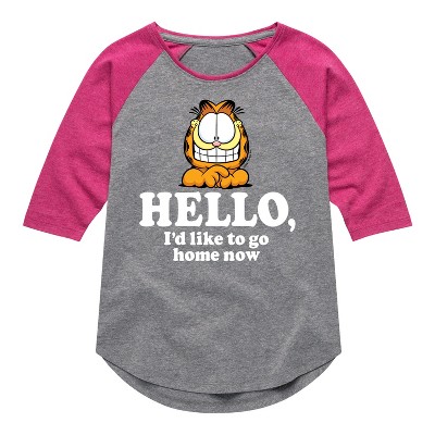 Girls' - Garfield - Hello Go Home Now Shirt Tail Raglan Graphic T-shirt