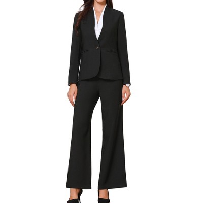 INSPIRE CHIC Women's Business Collarless Long Sleeve with Pockets Blazer and Pants Sets 2 Pcs