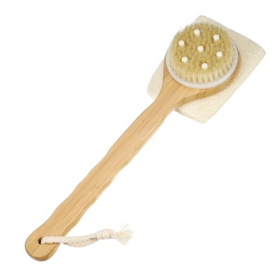 Unique Bargains Double-Side Long Handle Bath Brush for Shower 13.78" Length Beige 1 Pc