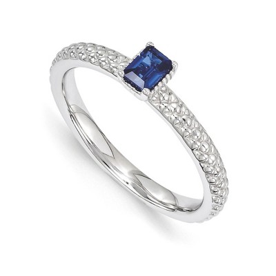 Black Bow Jewelry Sterling Silver Stackable Created Sapphire Octagon Solitaire Ring