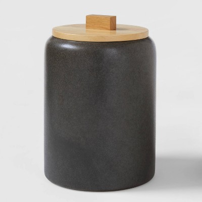 Large Stoneware Tilley Food Storage Canister with Wood Lid Black - Threshold™: Kitchen Canister, Matte Finish