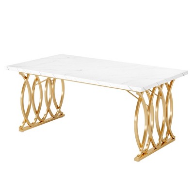 Lirago White 63" Executive Desk E0 Particle Board Steel Frame 62.99x31.5x29.53 Spacious Computer Desk