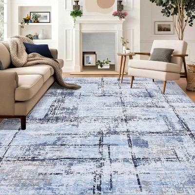 Coucheta Machine Washable Area Rug,  Non-Slip Low Pile Carpet, Neutral Modern Farmhouse Decor for Living Room Bedroom, Multiple Sizes & Colors