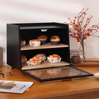 Double Layer Bread Box, Large Capacity Kitchen Counter Storage Container with View Window, Farmhouse Style Bread Keeper