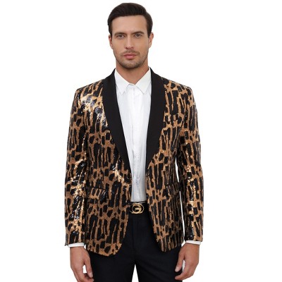 Men's Sequin Blazer One Button Tuxedo Fashion Slim Fit Party Dinner Prom Shiny Suit Jacket