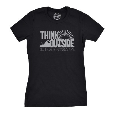 Womens Think Outside No Box Necessary Funny Cool Camping Graphic Funny T Shirt - Crazy Dog Women's T Shirt For Campers