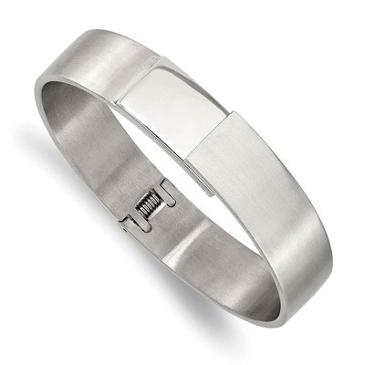 Black Bow Jewelry 13mm Stainless Steel Brushed & Polished Hinged Bangle Bracelet, 7 Inch