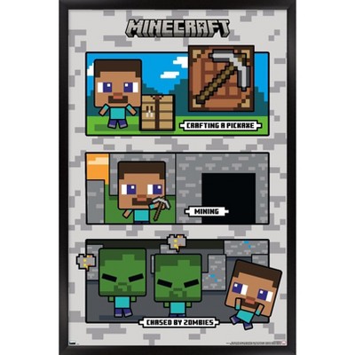 Trends International Minecraft - Chibi Chased By Zombies Framed Wall Poster Prints