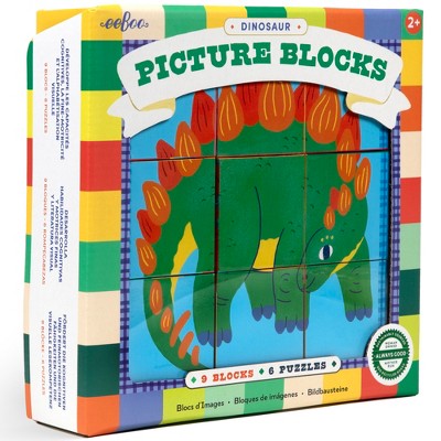 eeBoo: Dinosaur Picture Blocks, 9 Piece Puzzle Block Set, 6 Dino Images, Kids 2+
