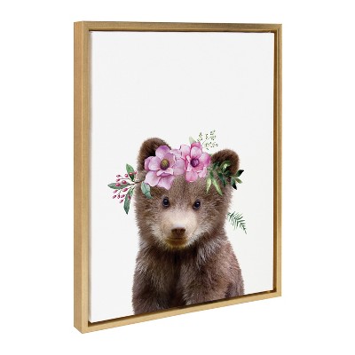 Kate & Laurel All Things Decor 18"x24" Sylvie Flower Crown Bear Wall Art by Amy Peterson Art Studio Bright Gold: Nursery Decor