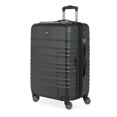 SWISSGEAR Cascade Hardside Medium Checked Spinner Suitcase - Black: 8-Wheel 33 lb Capacity