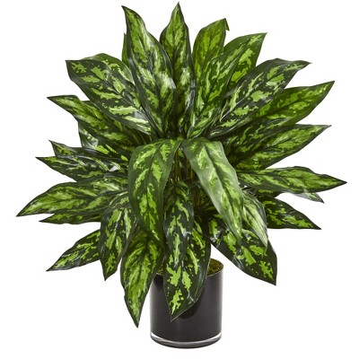 Nearly Natural Silver King Artificial Plant in Black Glass Vase