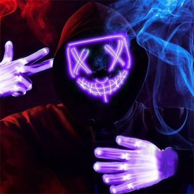 Joyfy Halloween Party Favors LED Light Up Mask & Glove Set For Halloween Cosplay Costume 3 Glow Modes Adult Teenager Dress Up Party Accessories