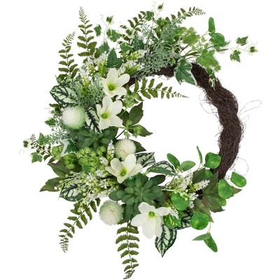 Northlight Hellebores and Ivy Artificial Spring Floral Wreath, 24-Inch