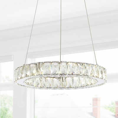 15.75" Metal/Crystal Adjustable Reese Pendant, Integrated LED, ETL Listed - JONATHAN Y