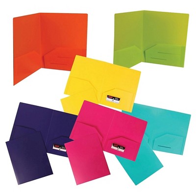 JAM 6pk 2 Pocket Heavy Duty Plastic Folders - Fashion Colors: Multicolor, Non-Pronged, 100 Sheet Capacity, 12"x9"