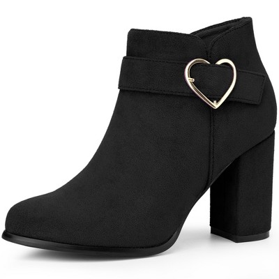 BLISSFUL STEP Buckle Chunky Heels with Side Zip Ankle Boots for Women