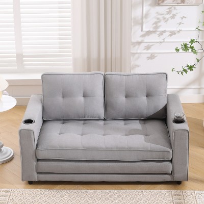 NicBex 3-in-1 Upholstered Convertible Sleeper Chair,Modern Pull-out Sofa Bed with Cup Holder Design,Couches with Side Pockets for Living Room