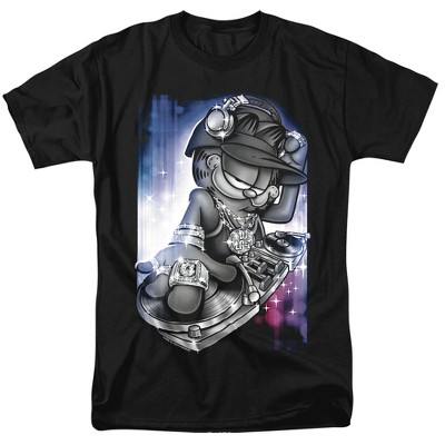 Garfield Dj Lazy Adult T-Shirt Black