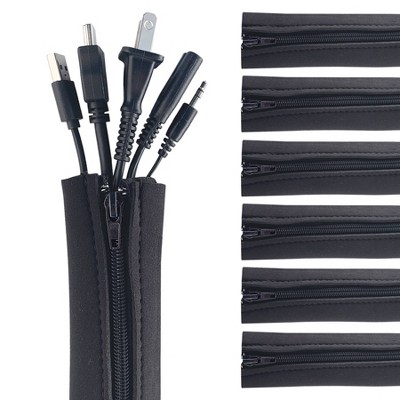 Wrap-It 6pk 24''x4'' Cable Sleeves Zipper Neoprene Black