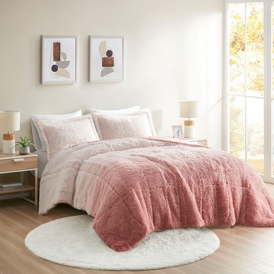 King/Cal King Ombre Shaggy Long Fur Comforter Mini Set