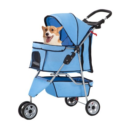 FDW 3/4 Wheels Pet Stroller Dog Cat Cage Jogger Stroller for Medium Small Dogs Cats Travel Folding Carrier Waterproof Puppy Stroller