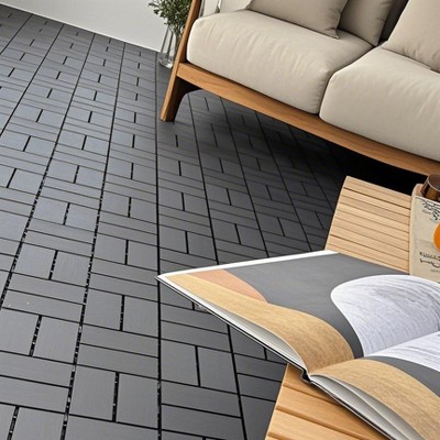 Gulches Plastic Interlocking Deck Tiles,44 Pack Patio Deck Tiles,12"x12" Square Waterproof Outdoor All Weather Use,Gray