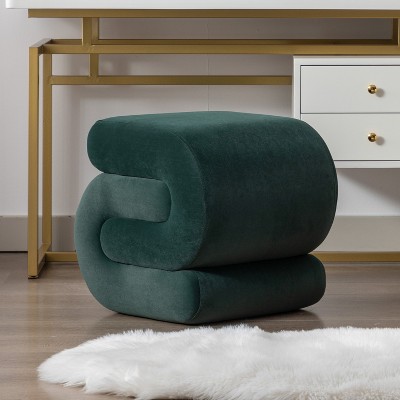 Upholstered Ottoman S-shape Makeup Vanity Stool Footstool, Velvet/Teddy - ModernLuxe