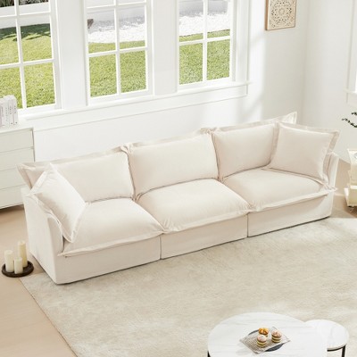 Modular Cloud Chenille 3-Seater Sofa with Removable Covers, Convertible to Sectional/Bed, 300lb Capacity per Seat
