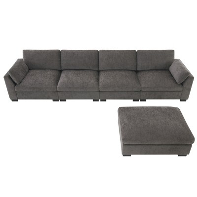 130" Modular Sectional Sofa L-Shape Folding Table Dual-Port Charging Side Storage Ottoman Chenille Foam 5 Seat Living Room