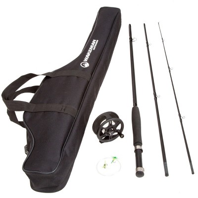 Leisure Sports Fly Fishing Combo With 8' 3-Piece Rod, Reel, Fly Line, Tapered Leader, 2 Flies, and Carry Bag - Black