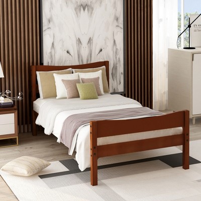 Twin Size Wood Platform Bed with Headboard and Wooden Slat Support-ModernLuxe