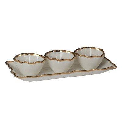 Certified International 4pc Regency Tray and Condiment Bowls Gold