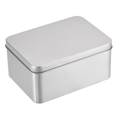 Unique Bargains Tinplate Portable Storage Container with Lid Rectangular Tin Boxes 3 Pcs Silver