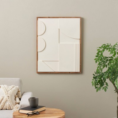 Olivia & May 30"x24" Wood Geometric Wall Decor with Brown Wood Frame Cream: Modern Fir Art, Vertical Display