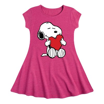 Girls' - Peanuts - Valentine's Hugging Heart Fit & Flair Cap Sleeve Graphic Dress